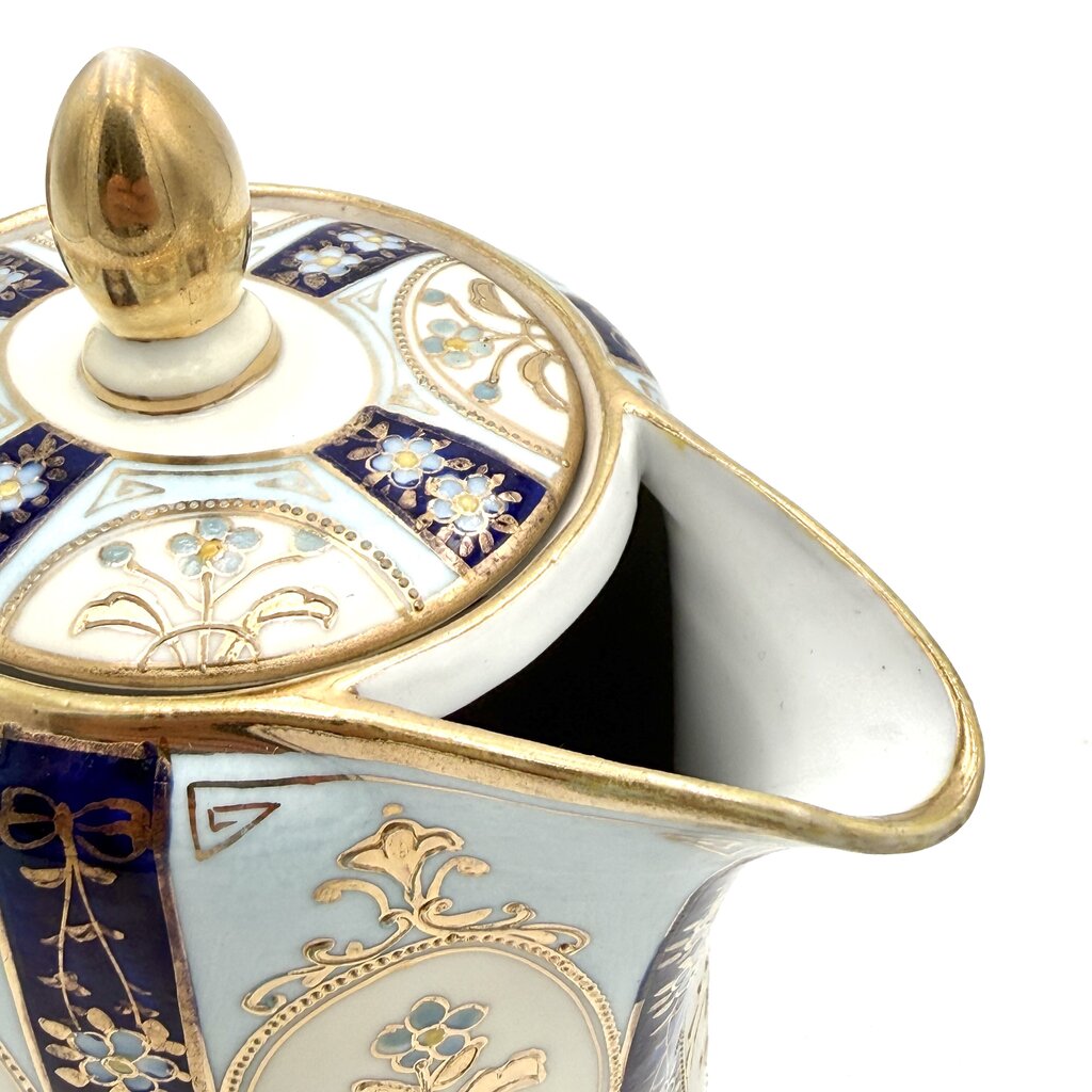VTG Nippon Blue And Gold Floral Tea Pot With 4 Tea Cups