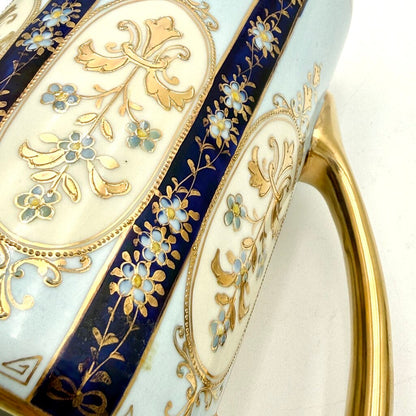 VTG Nippon Blue And Gold Floral Tea Pot With 4 Tea Cups