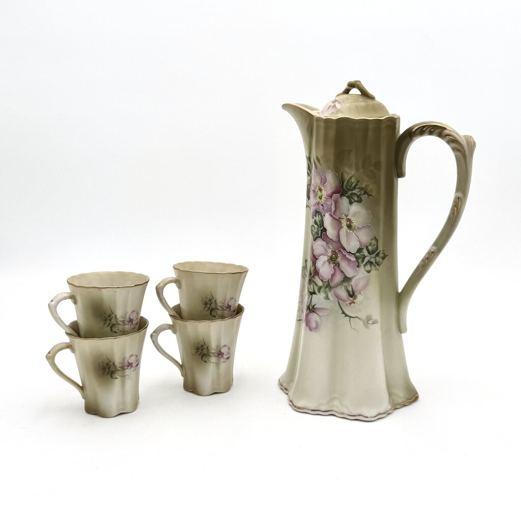 VTG Nippon Pink Dogwood 5 Pc Chocolate Pot Tea Set