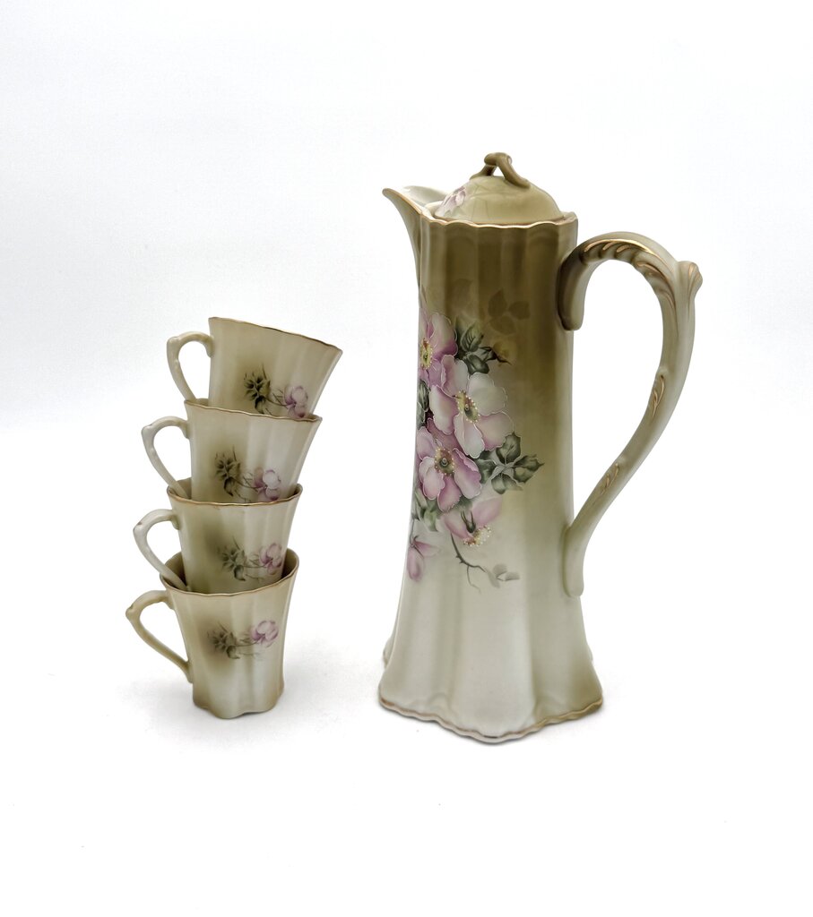 VTG Nippon Pink Dogwood 5 Pc Chocolate Pot Tea Set