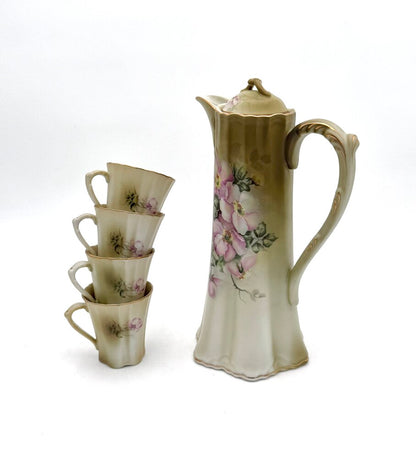 VTG Nippon Pink Dogwood 5 Pc Chocolate Pot Tea Set