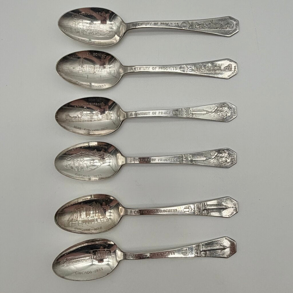 1933 Chicago World Fair Century of Progress Century Silver Plate Souvenir Teaspoons-Set of 6 /co