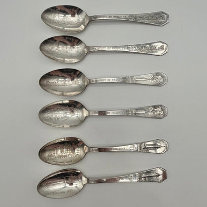 1933 Chicago World Fair Century of Progress Century Silver Plate Souvenir Teaspoons-Set of 6 /co