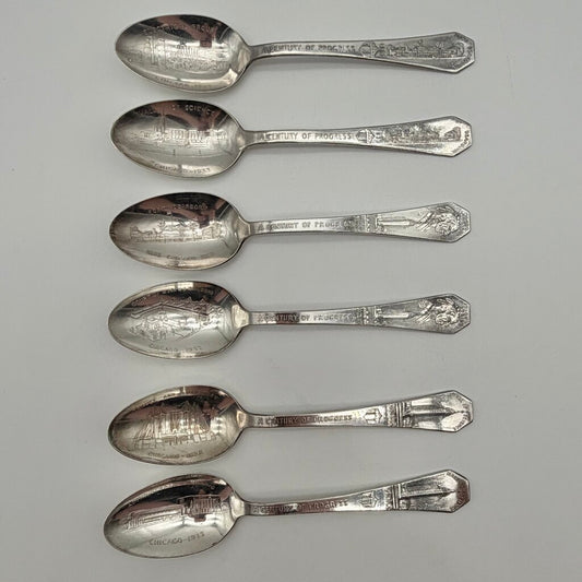 1933 Chicago World Fair Century of Progress Century Silver Plate Souvenir Teaspoons-Set of 6 /co