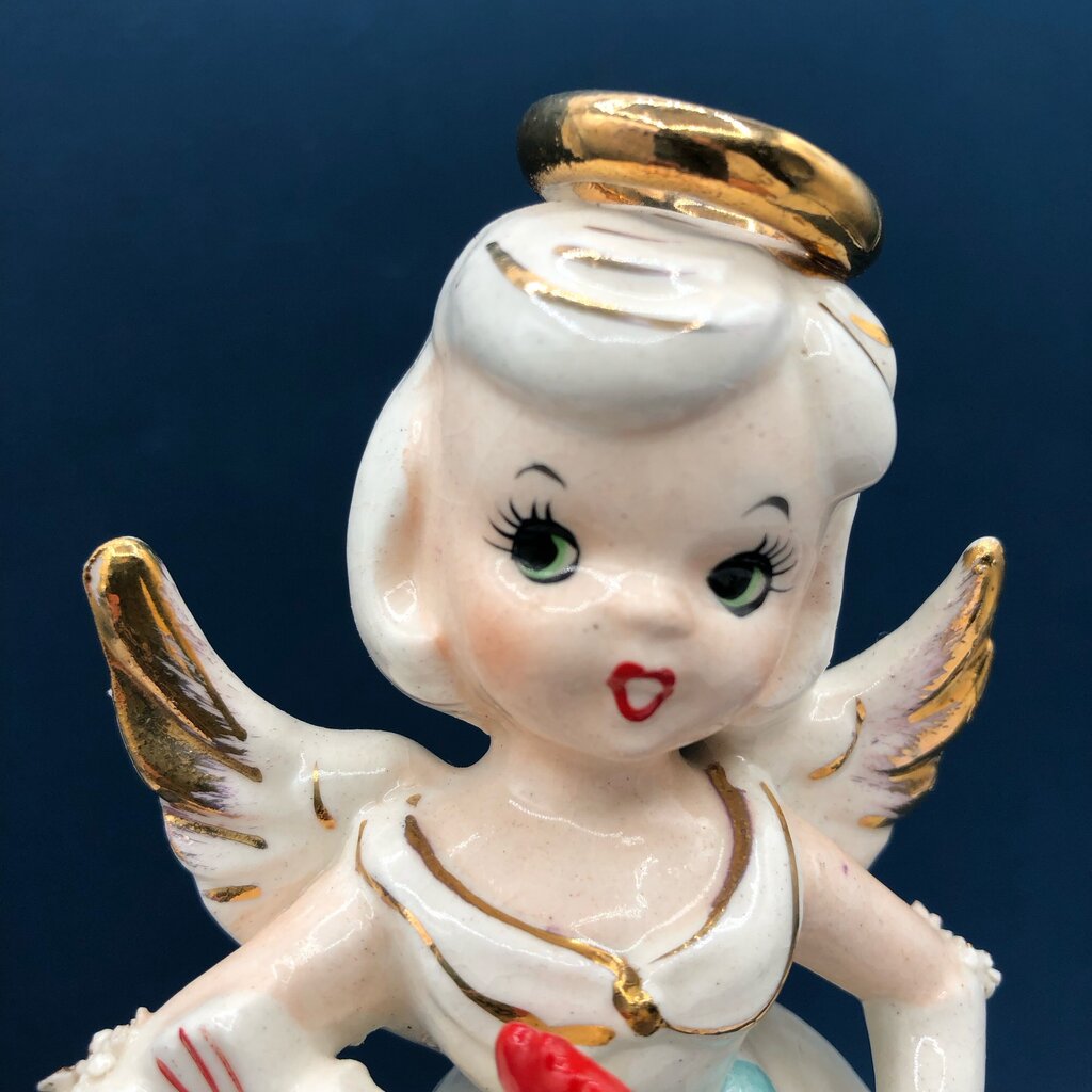 Vtg Knobler April Birthday Angel w/ Bunny, Basket & Hen /b