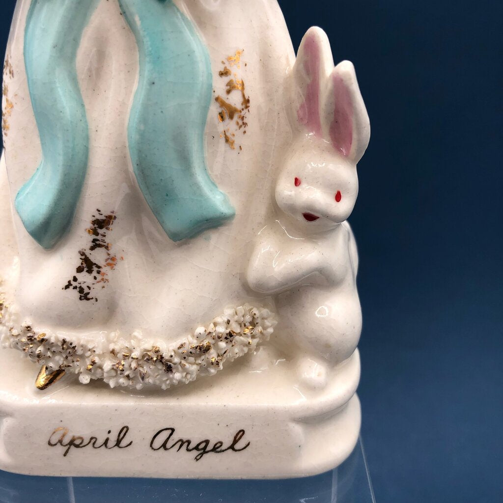 Vtg Knobler April Birthday Angel w/ Bunny, Basket & Hen /b