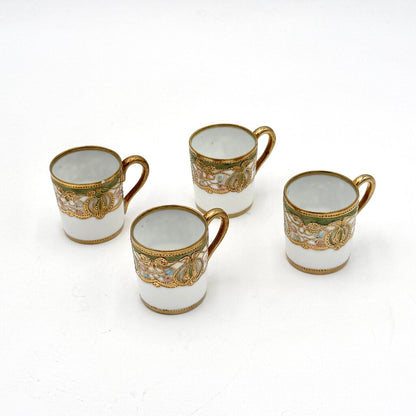 Antique Nippon 9 Pc Green and Gold Floral Chocolate Pot Tea Set