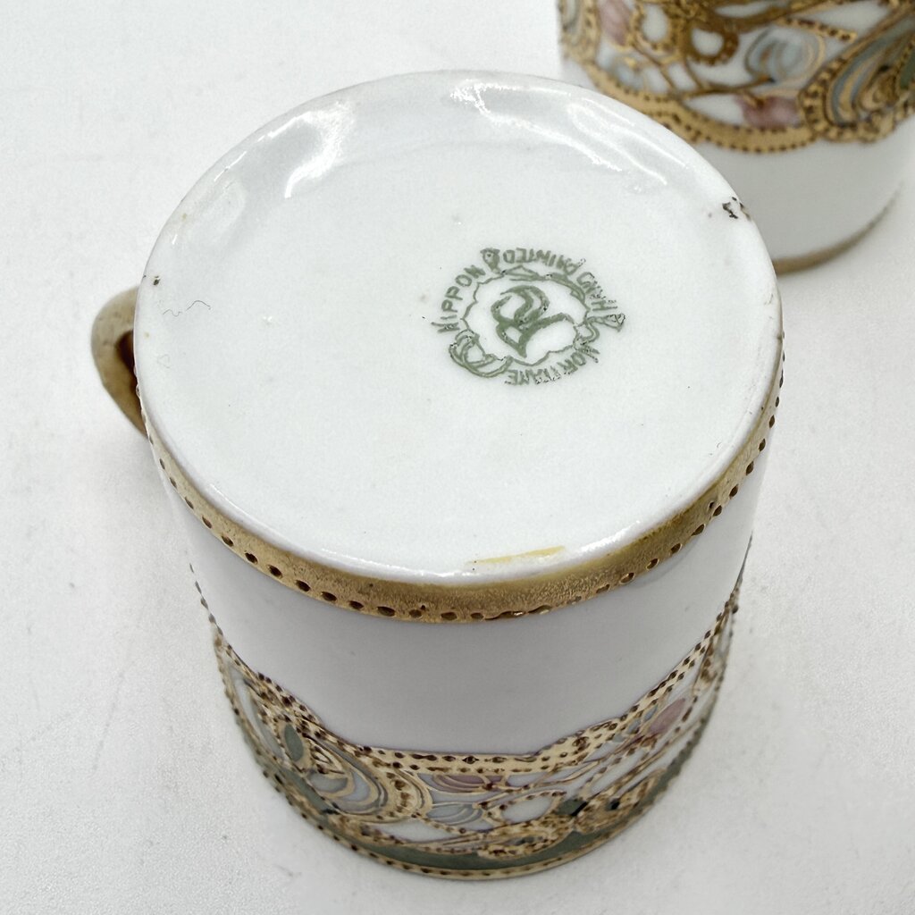 Antique Nippon 9 Pc Green and Gold Floral Chocolate Pot Tea Set