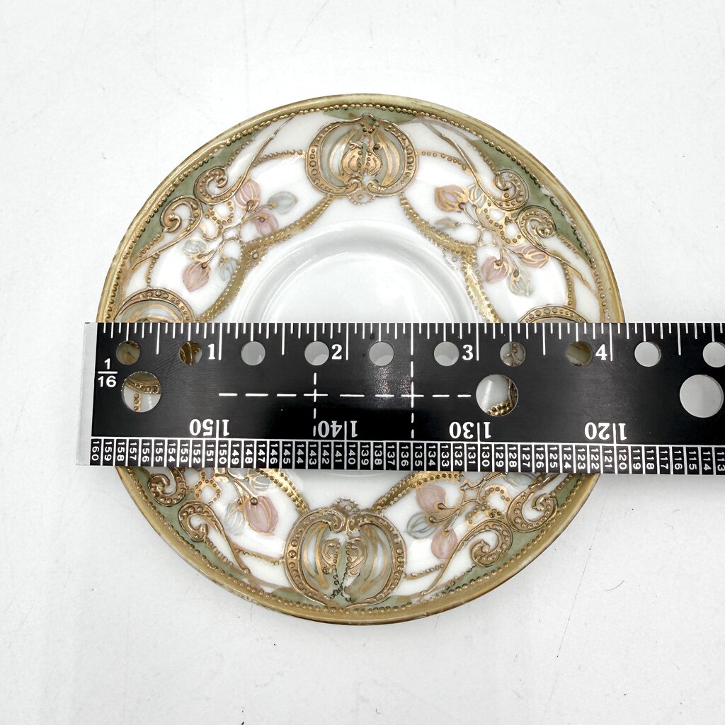 Antique Nippon 9 Pc Green and Gold Floral Chocolate Pot Tea Set