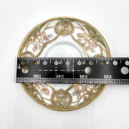 Antique Nippon 9 Pc Green and Gold Floral Chocolate Pot Tea Set