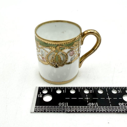 Antique Nippon 9 Pc Green and Gold Floral Chocolate Pot Tea Set