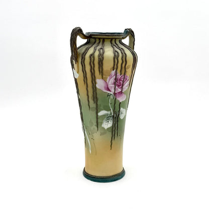 Antique Hand Painted Nippon Art Nouveau Style Willow Vine Moriage Vase