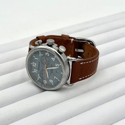 Men's Shinola Runwell Blue Slate Dial with Tan Leather Strap Wristwatch (Not Working)