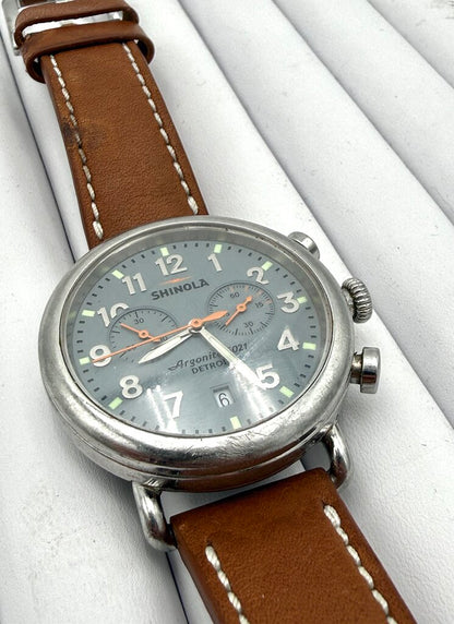 Men's Shinola Runwell Blue Slate Dial with Tan Leather Strap Wristwatch (Not Working)