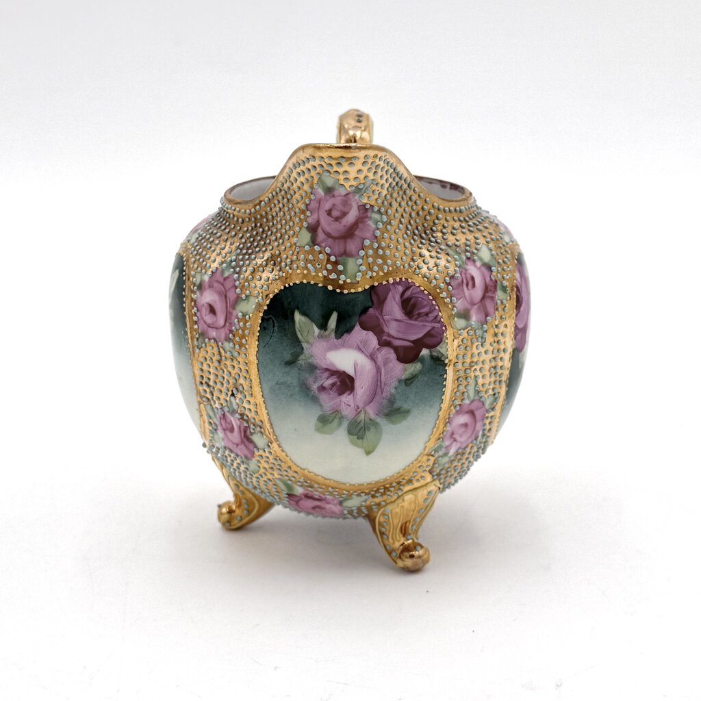 Antique Royal Kinran Nippon Painted Roses & Gold Enameled Creamer And Sugar Urn