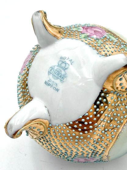 Antique Royal Kinran Nippon Painted Roses & Gold Enameled Creamer And Sugar Urn