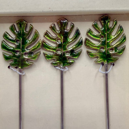 Set of 6 Pottery Barn Green Palm Leaf Stirrers Cocktails Summer Vacation Party Drinks NIB /cb