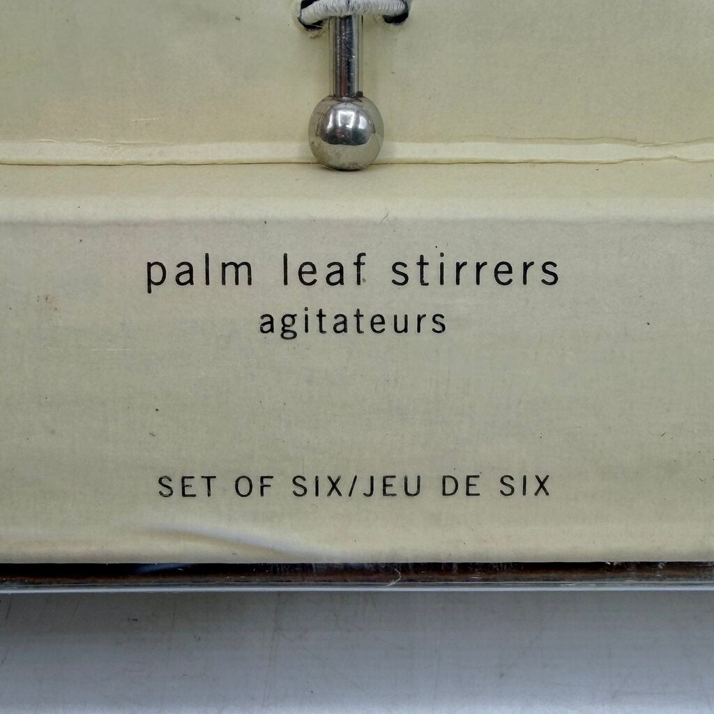 Set of 6 Pottery Barn Green Palm Leaf Stirrers Cocktails Summer Vacation Party Drinks NIB /cb