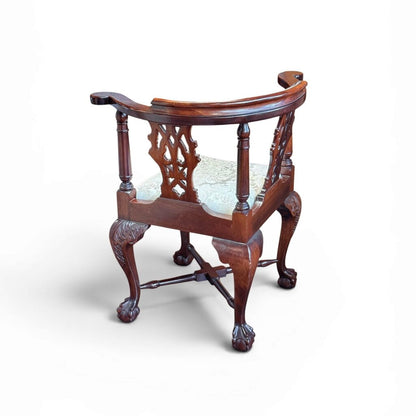 Mahogany Chippendale Style Handcarved Corner Chair With Ball and Claw Feet