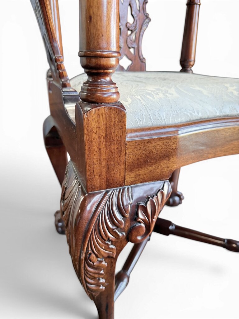 Mahogany Chippendale Style Handcarved Corner Chair With Ball and Claw Feet