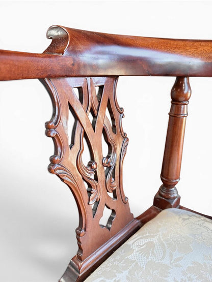 Mahogany Chippendale Style Handcarved Corner Chair With Ball and Claw Feet