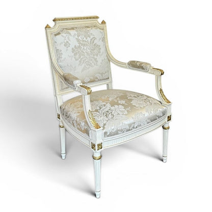 Gilt Wood Louis XVI Style White And Gold Armchair