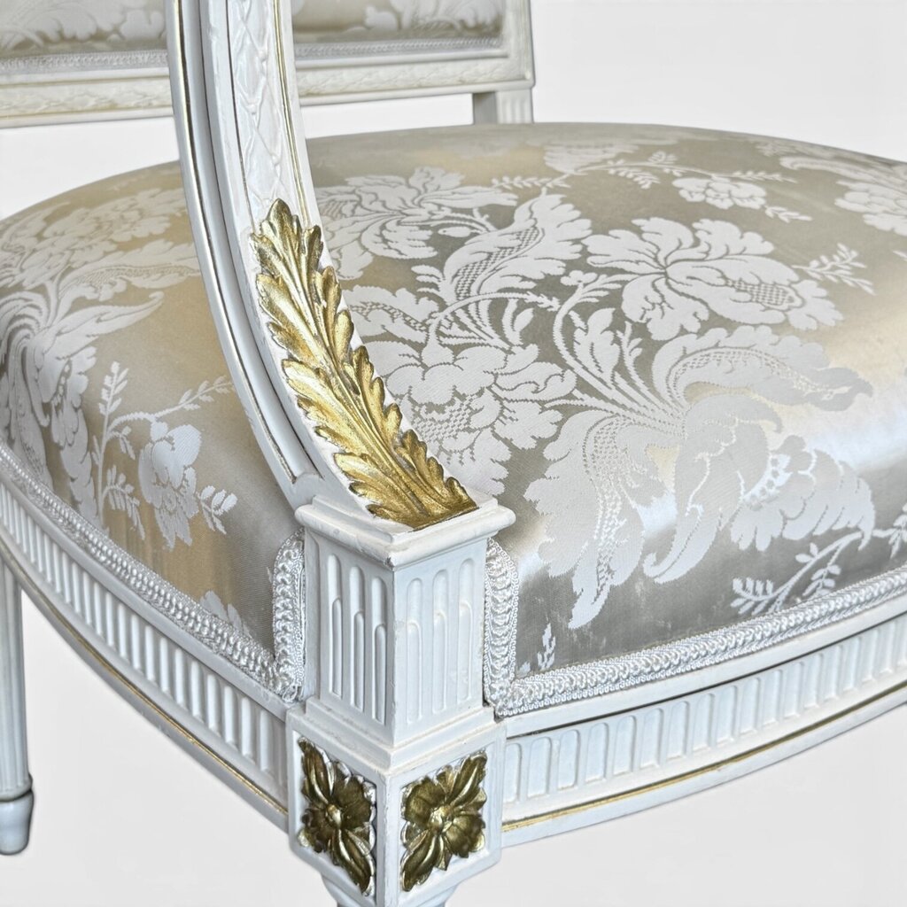 Gilt Wood Louis XVI Style White And Gold Armchair
