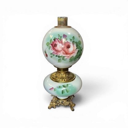 VTG Pink Floral Milk Glass Parlor Lamp (AS IS)