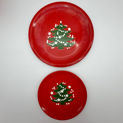 Waechtersbach Germany Red Christmas Tree Pieces - 10” Plate, 8” Plate, 2 Cereal Bowls & 4 Pc Hostess Set /cb