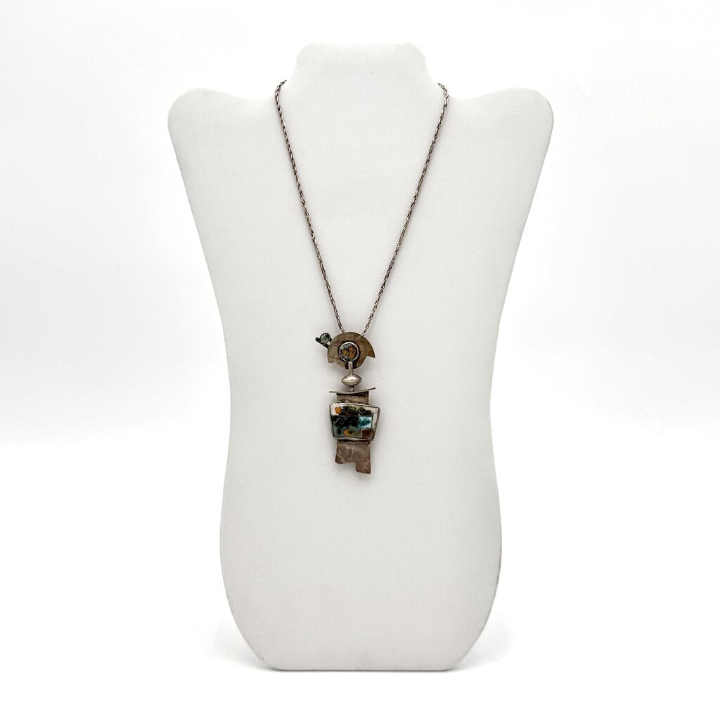 VTG Signed Abstract 14K Gold And Sterling Silver Pin/Necklace