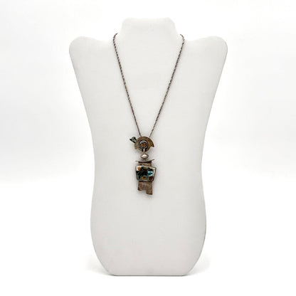 VTG Signed Abstract 14K Gold And Sterling Silver Pin/Necklace