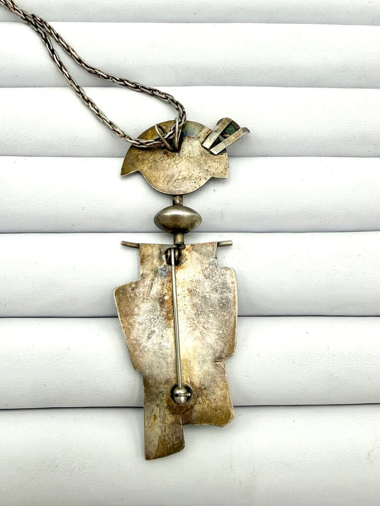 VTG Signed Abstract 14K Gold And Sterling Silver Pin/Necklace