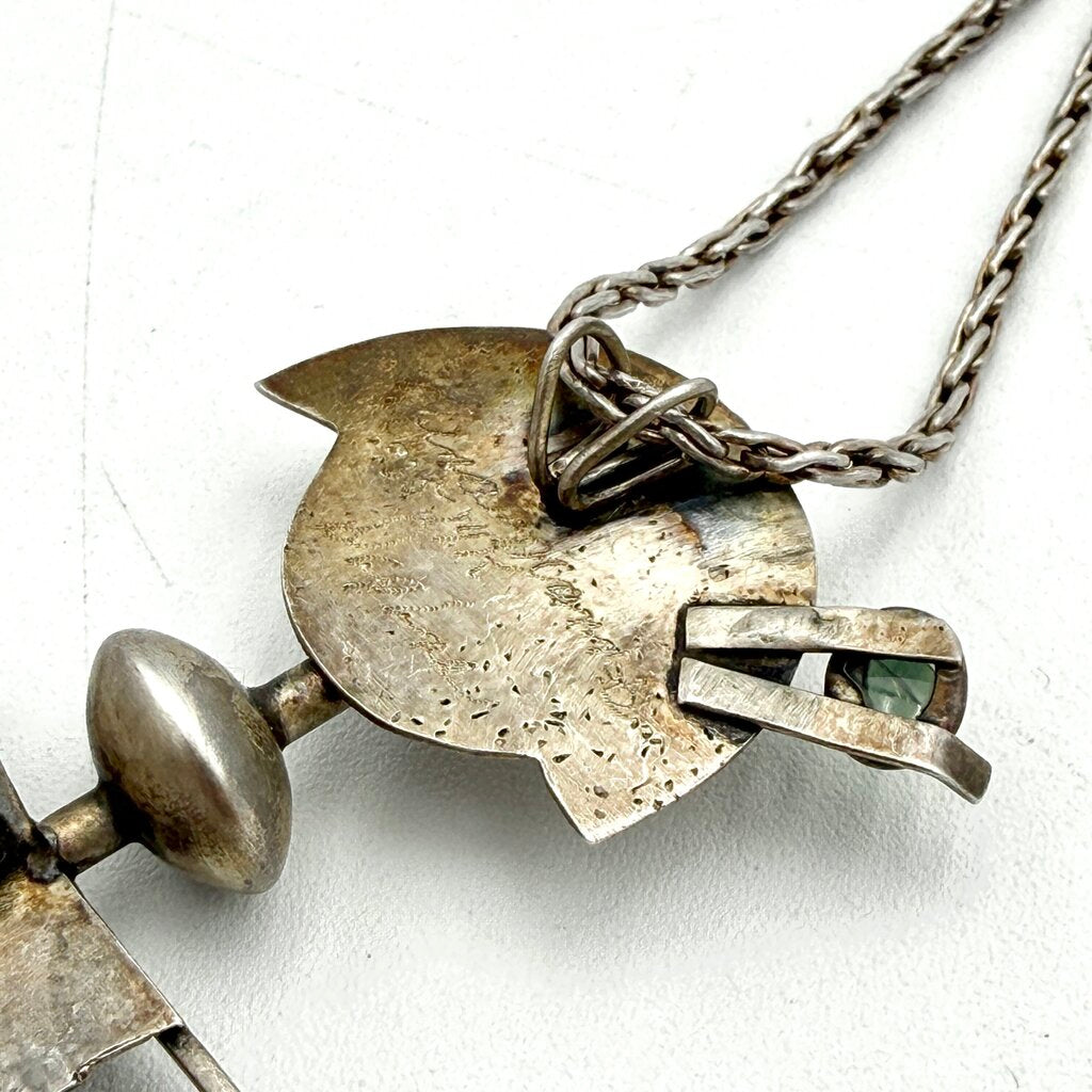 VTG Signed Abstract 14K Gold And Sterling Silver Pin/Necklace