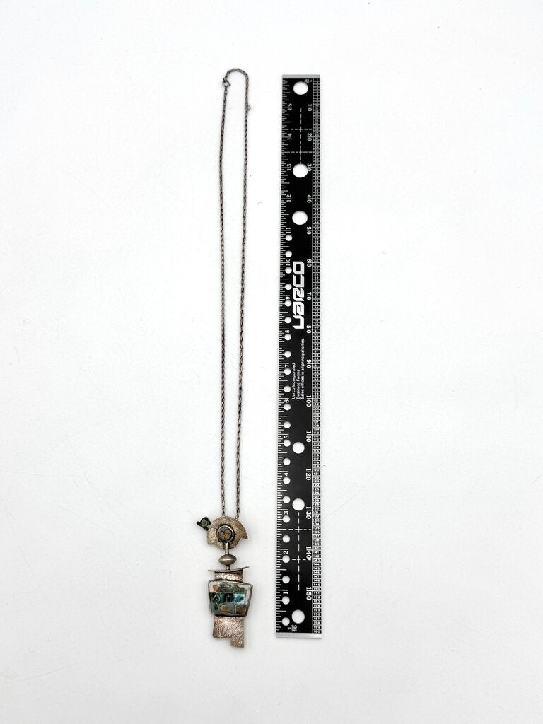 VTG Signed Abstract 14K Gold And Sterling Silver Pin/Necklace