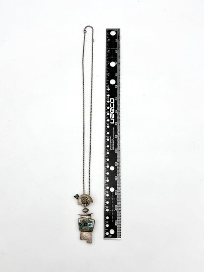 VTG Signed Abstract 14K Gold And Sterling Silver Pin/Necklace