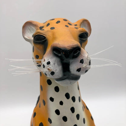 Vtg Hand Painted Leather Cheetah 17” Figurine /b