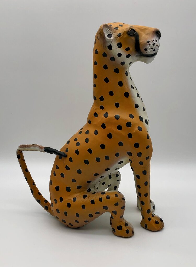 Vtg Hand Painted Leather Cheetah 17” Figurine /b