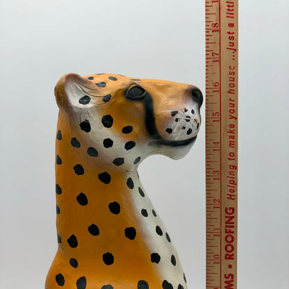 Vtg Hand Painted Leather Cheetah 17” Figurine /b