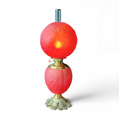 Antique Frosted Ruby Red Banquet Parlor Lamp