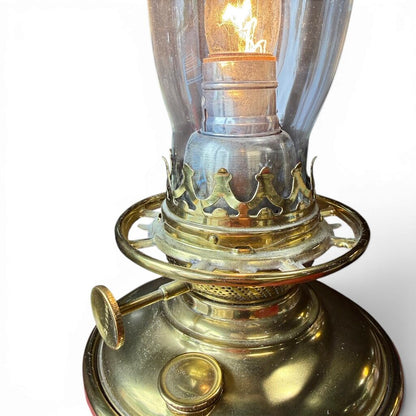 Antique Frosted Ruby Red Banquet Parlor Lamp