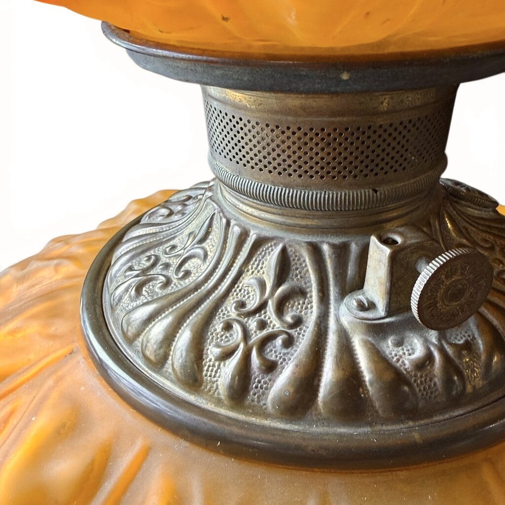 Antique GWTW Frosted Orange Oil To Electric Converted Parlor Lamp