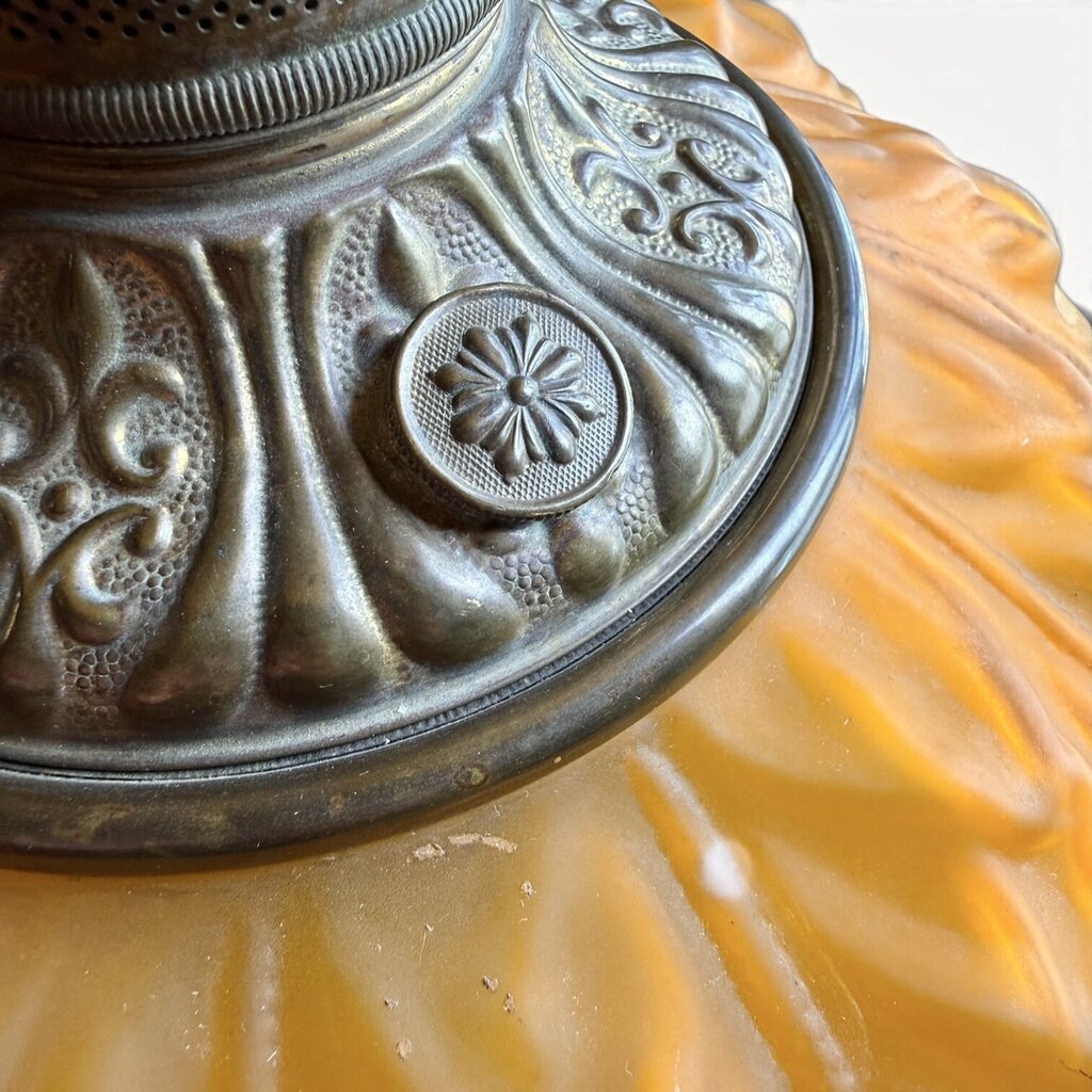 Antique GWTW Frosted Orange Oil To Electric Converted Parlor Lamp