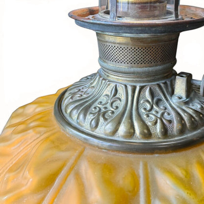 Antique GWTW Frosted Orange Oil To Electric Converted Parlor Lamp