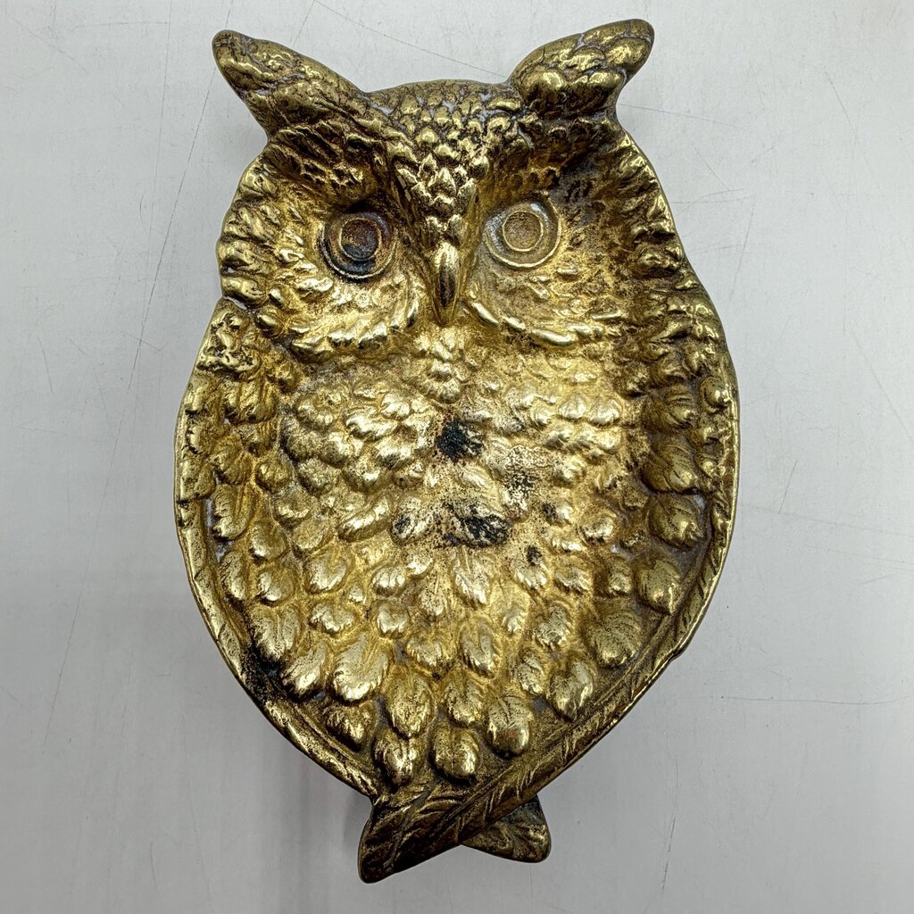 Vintage Keeler MCM 1964 Solid Brass Owl 6 Inch Trinket Dish/Ashtray /cb
