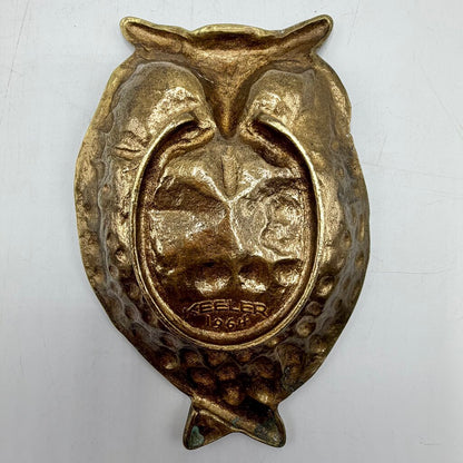 Vintage Keeler MCM 1964 Solid Brass Owl 6 Inch Trinket Dish/Ashtray /cb