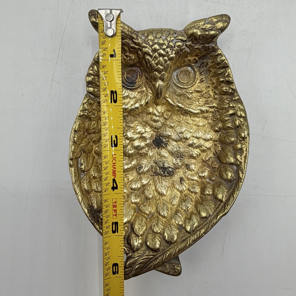 Vintage Keeler MCM 1964 Solid Brass Owl 6 Inch Trinket Dish/Ashtray /cb
