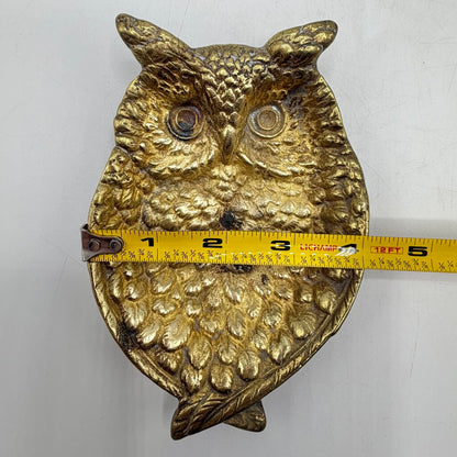 Vintage Keeler MCM 1964 Solid Brass Owl 6 Inch Trinket Dish/Ashtray /cb