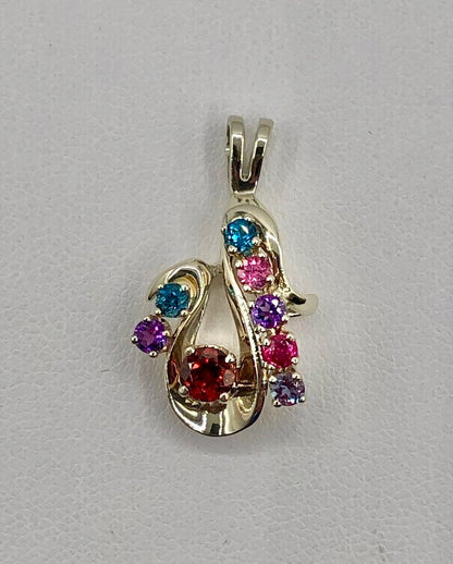 14K White Gold & Multicolor Gemstone Pendant /b