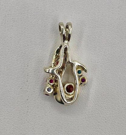 14K White Gold & Multicolor Gemstone Pendant /b