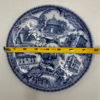 Antique R.M. Cook Flow Blue Souvenir Plate Views of Marblehead Massachusetts Made in England /cb